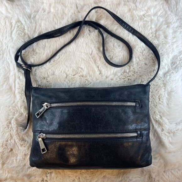 HOBO International Mara Black Leather Small Classic Crossbody Zippered Purse - Picture 3 of 8